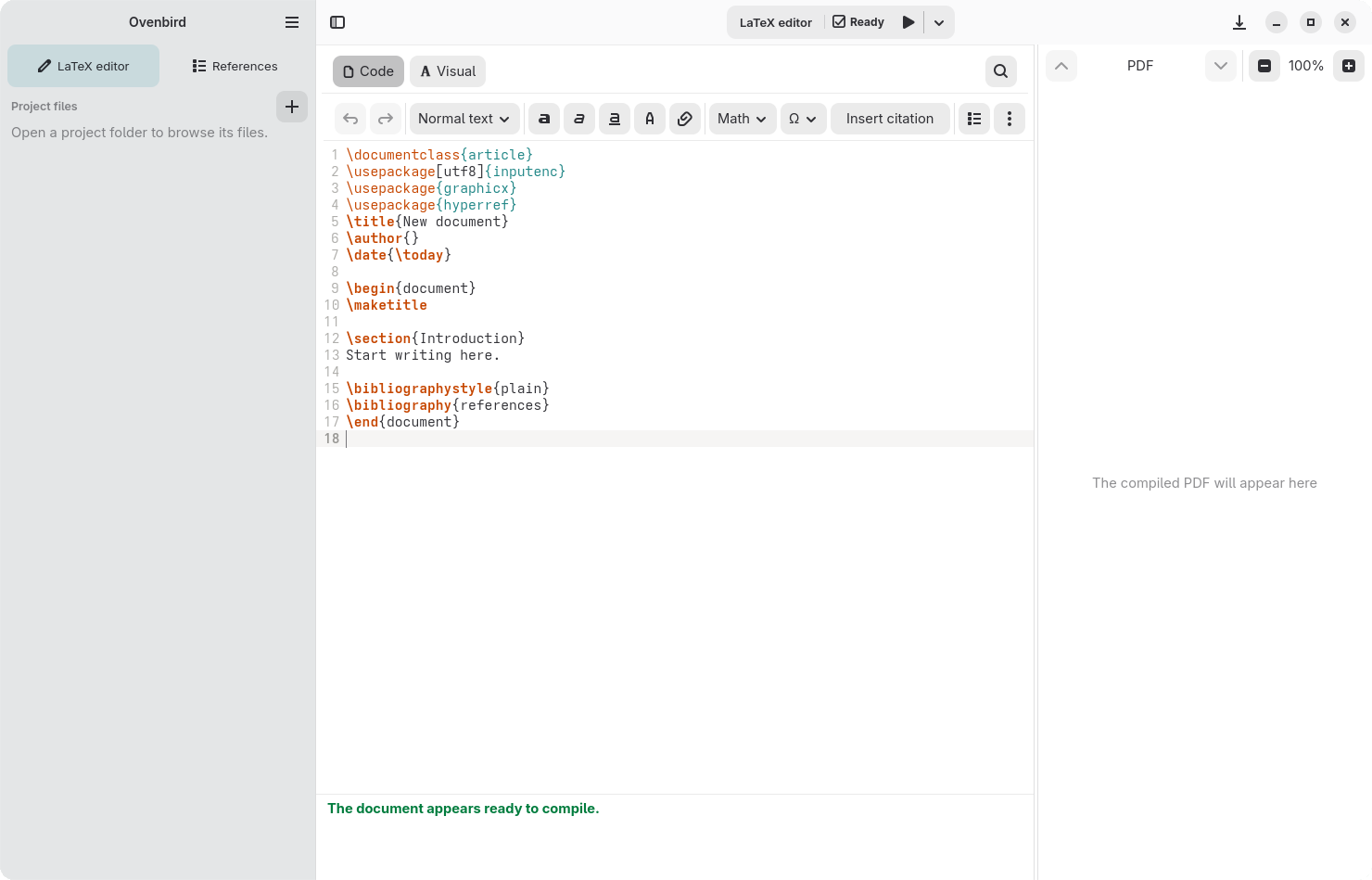 Editor LaTeX do Ovenbird